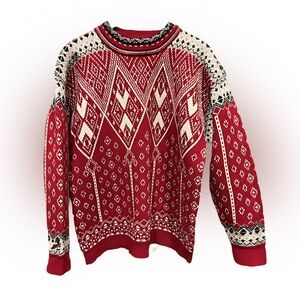 Vintage Red and White Patterned Knit Sweater